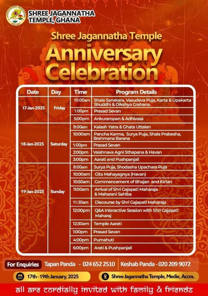 ๐บ Kalash Yatra and Shree Jagannatha Temple Anniversary Celebration ๐บ 177 Kalash Yatra Time Table