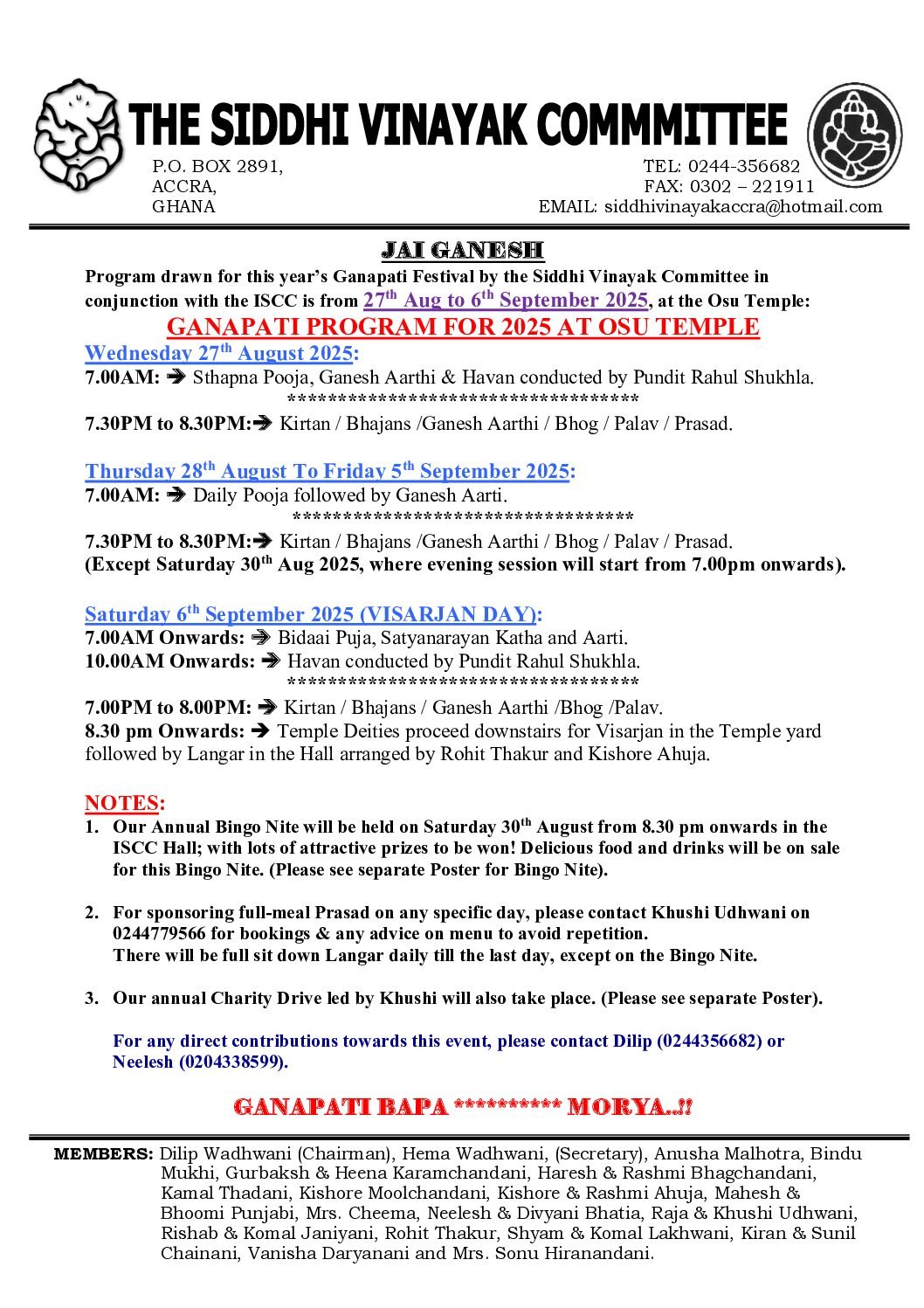 GANAPATI PROGRAM POSTER 2025 pdf Indians In Ghana