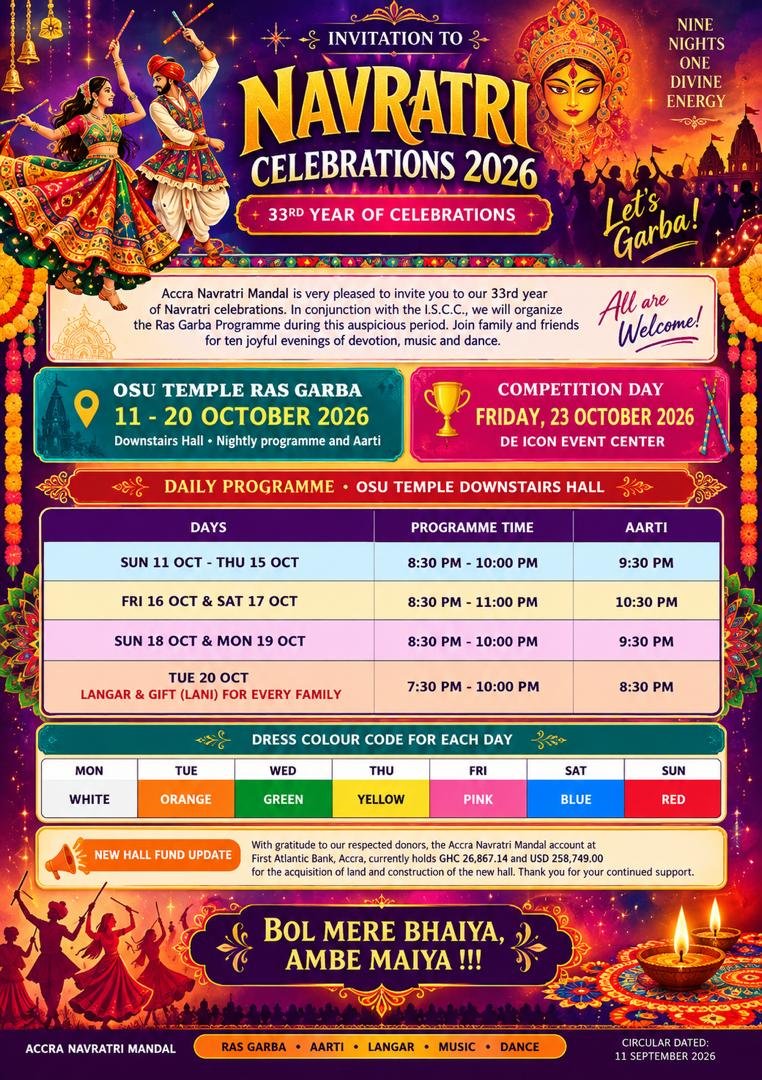 🙏 Navratri Celebrations 2026 in Accra – 33rd Year of Ras Garba, Aarti & Community Festivities 181 Navratri Celebrations